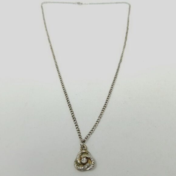 Vintage Tiny Knot Pendant with Rhinestone Center, Silver Tone Chain Necklace - Picture 5 of 5